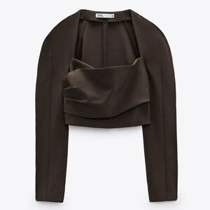 NWT Zara Dark Brown Long Sleeve Crop Top